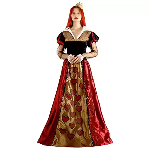 Women's Queen Costume Royal Red Hearts Halloween Fancy Dress