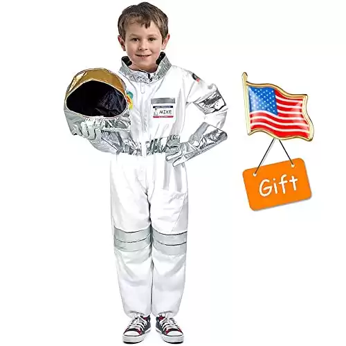 Astronaut Costume for Kids Space Pilot Jumpsuit with Helmet Pretend Dress up Role Play Set Birthday Gifts for Boys Girls