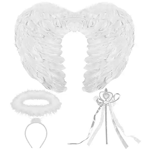 Black or White Angel Wings, Halo, Headband and Wand