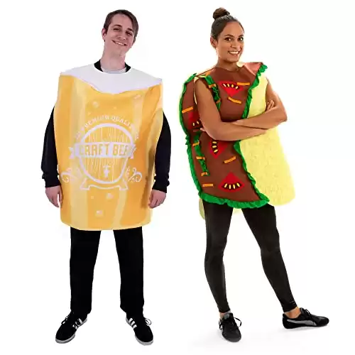 Taco & Beer Couple's Halloween Costumes - One-Size Adult Funny Food Outfits