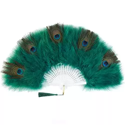 Marabou Feather Fan with Peacock Feathers