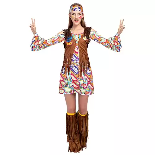 Peace Love 60s Happy Hippie Costume for Women with Accessories