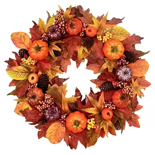 Autumn Wreaths for Front Porch Decor with Pumpkin Decor