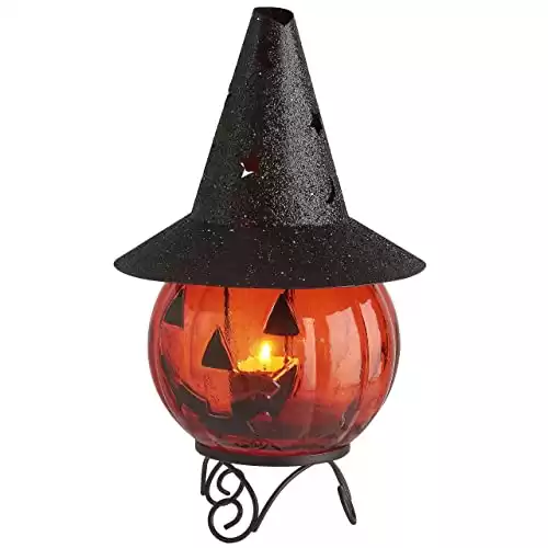 Blissun Glass Pumpkin Tea Light Candle Holder for Halloween Decorations